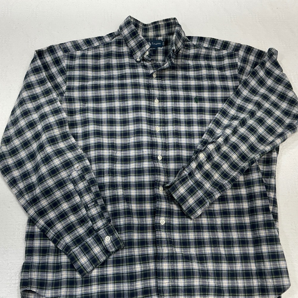 Ralph Lauren Mens XL Classic Fit Plaid Button Down Shirt Navy Green Long Sleeve